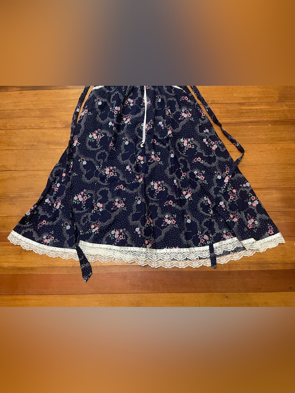 Vintage Gunne Sax Navy & Pink Calico Floral Dress w Lace Trim Size 7 - Picture 5 of 16